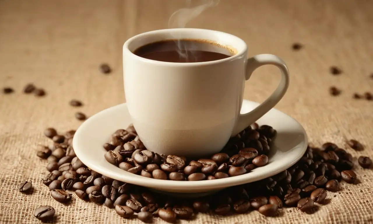 Una taza de café humeante, realista y detallada