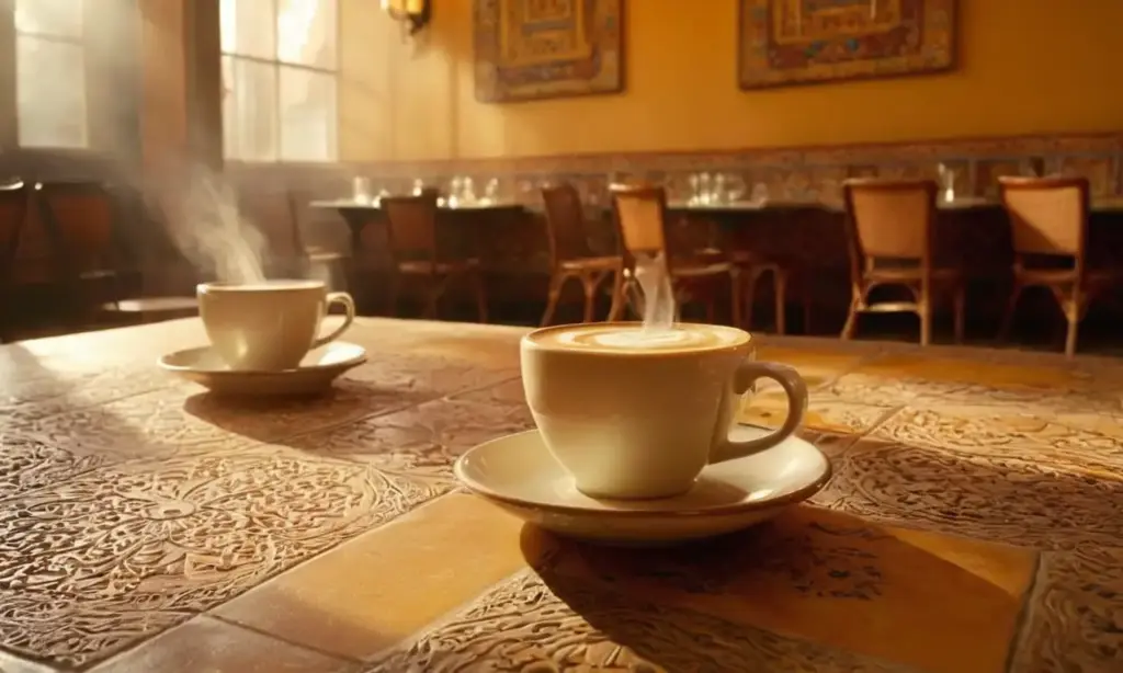 Un acogedor café rebosante de vida cotidiana