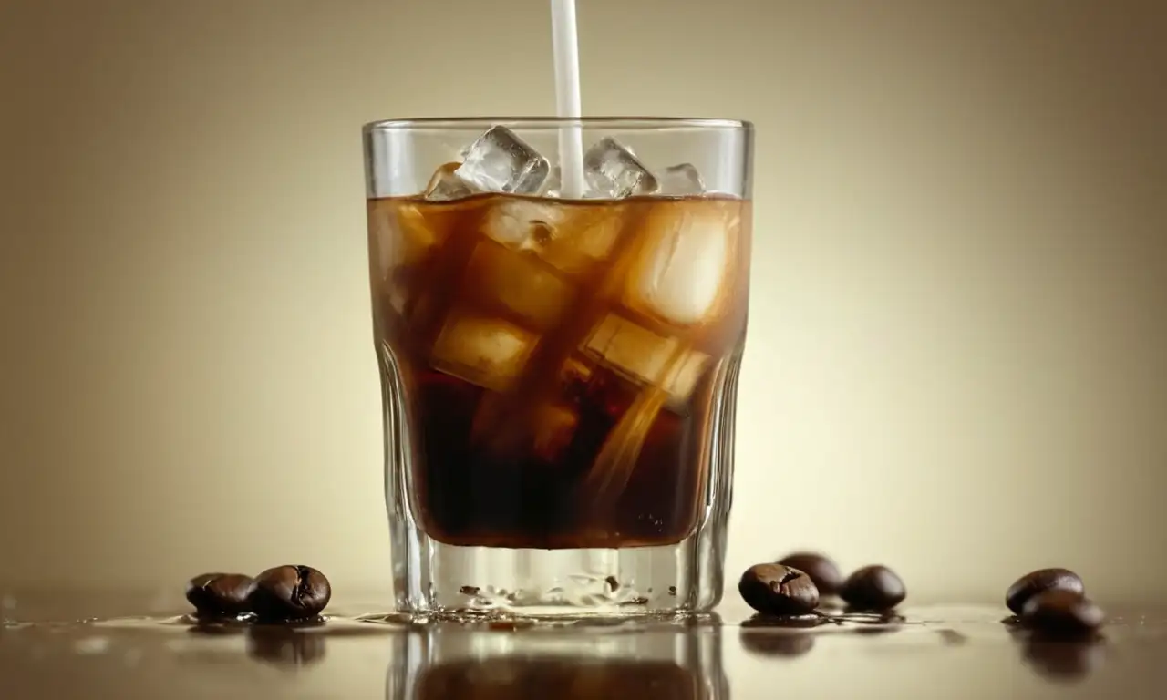 Café helado en vaso alto con detalles realistas