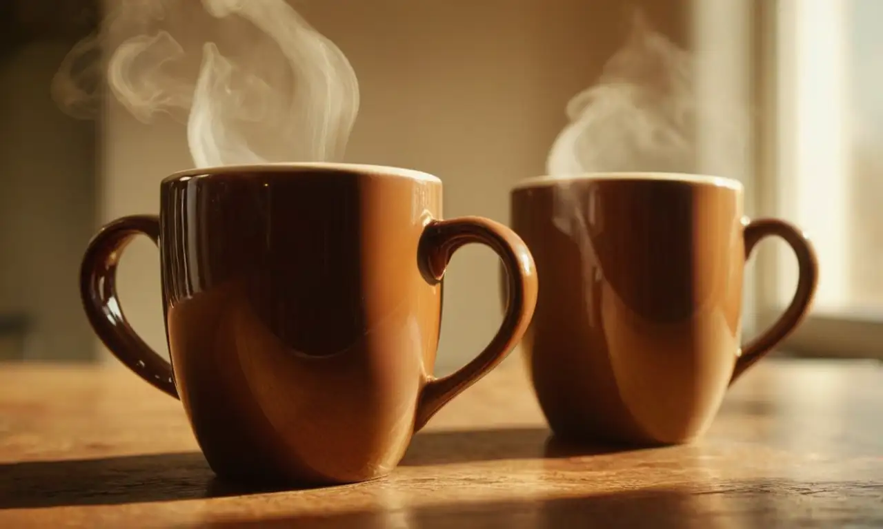 Dos tazas humeantes de café con detalles realistas