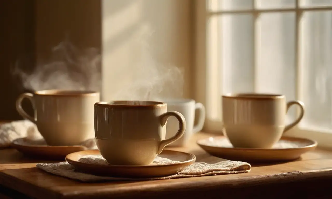 Dos personas comparten un momento cálido y acogedor con bollos de canela y café