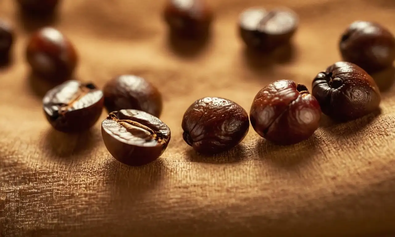 Escena realista y detallada de café, desde el grano hasta la taza