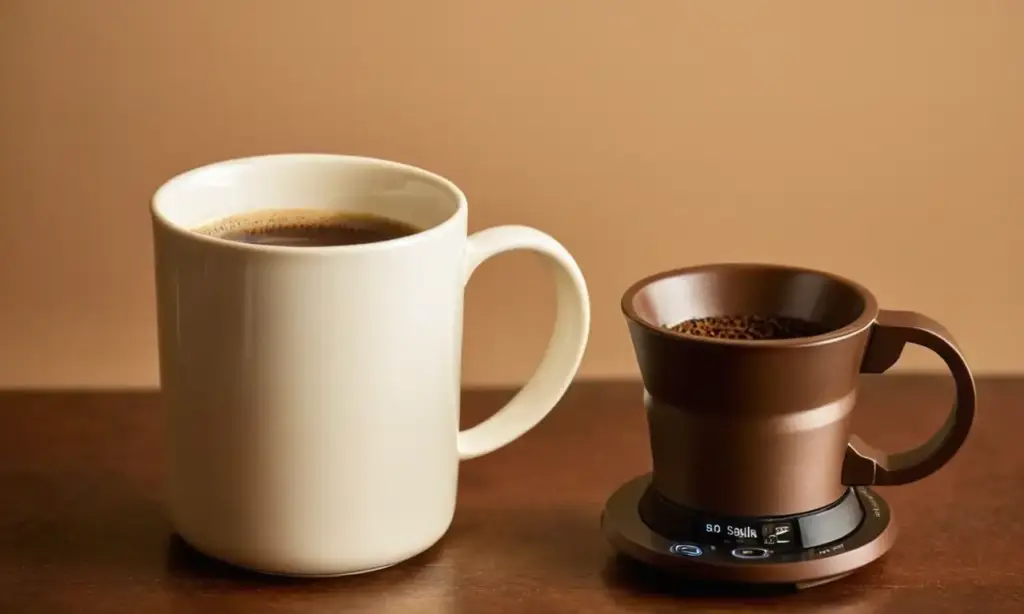 Una taza de café se prepara con una Aeropress