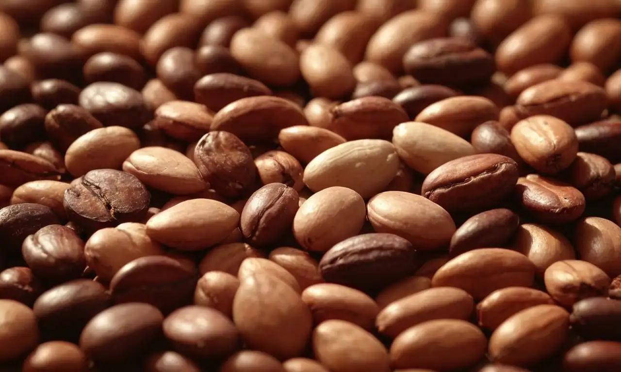Granos de cacao realistas con detalles de luz, textura y forma