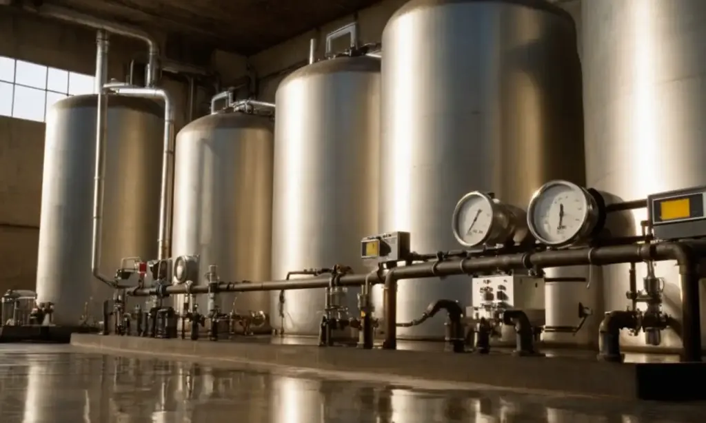 Tanques de acero inoxidable en una planta de fermentación de café
