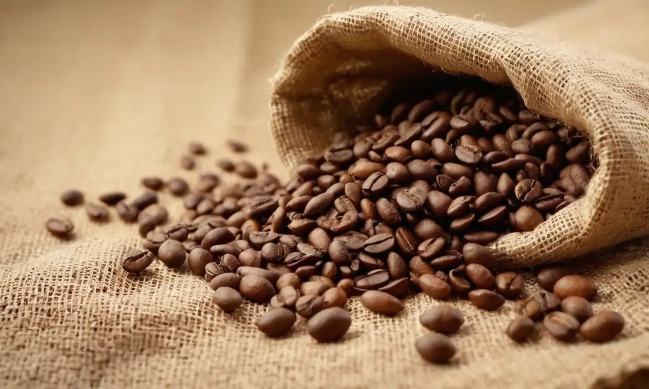 Sacos de yute rebosan de realistas granos de café