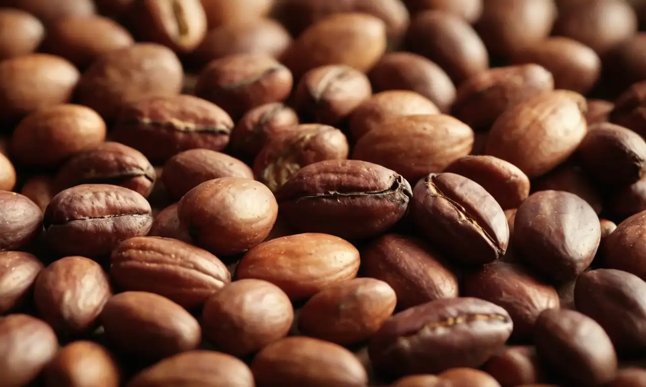 Granos de cacao realistas con detalles de luz, textura y forma