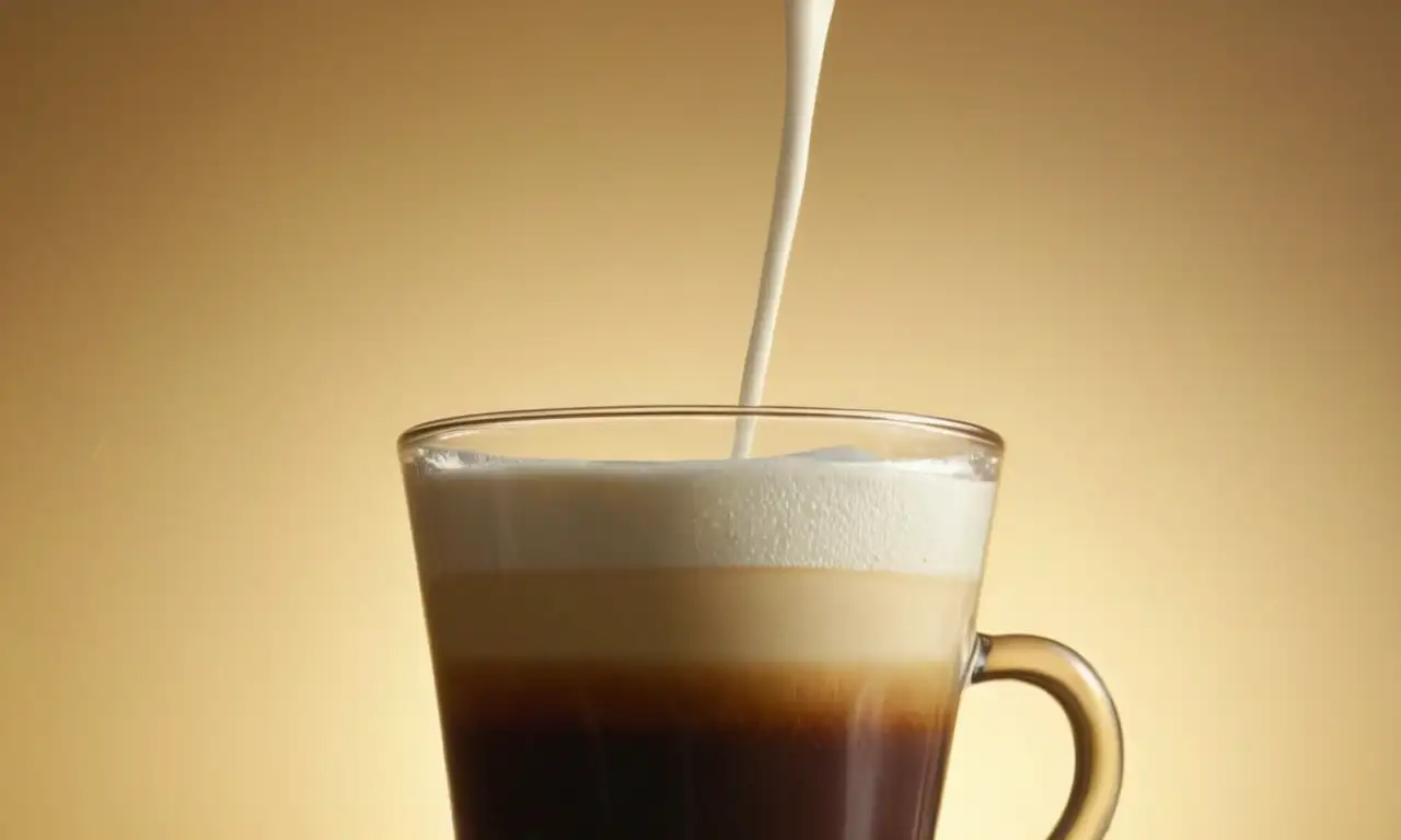 Espresso cremoso cayendo en leche tibia