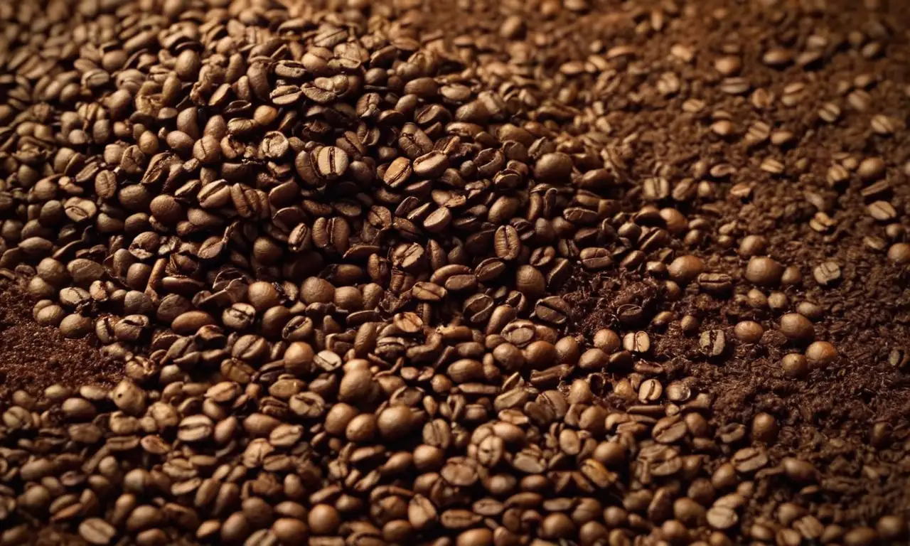 Primer plano realista de filtros de café con posos oscuros