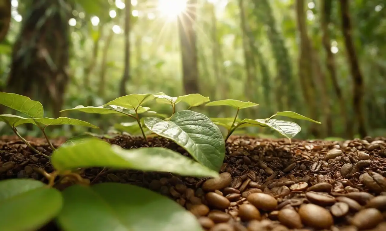 Una imagen realista y detallada de una planta de café