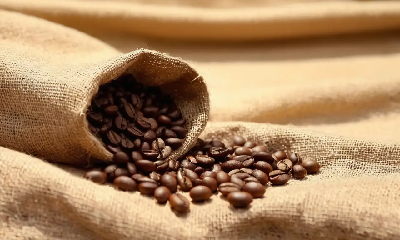 Mano agarrando granos de café de un saco