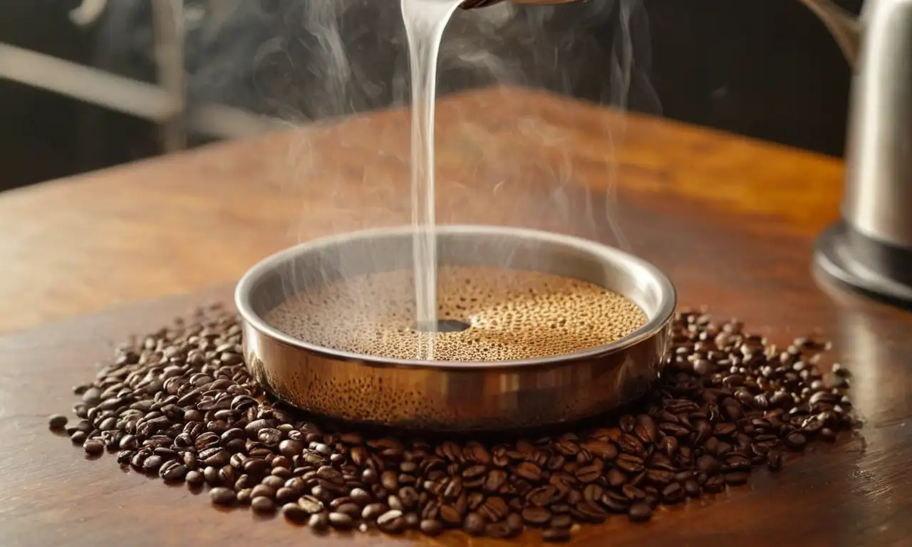 Una cafetera reluciente prepara café