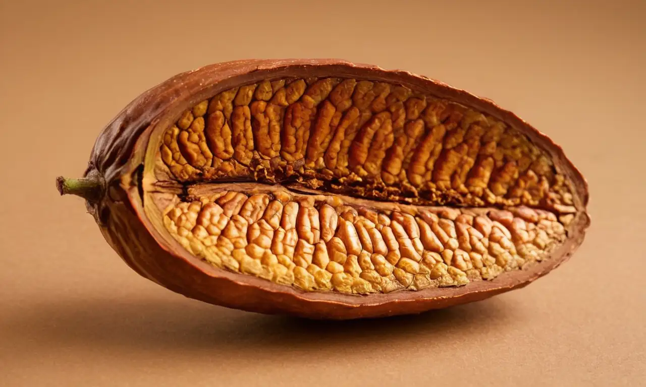 Vaina de cacao realista, marrón y madura