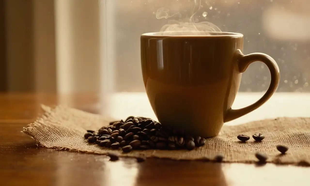 Una taza de café humeante sobre una mesa de madera