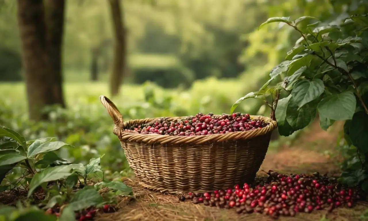 Escena realista de una cosecha de café