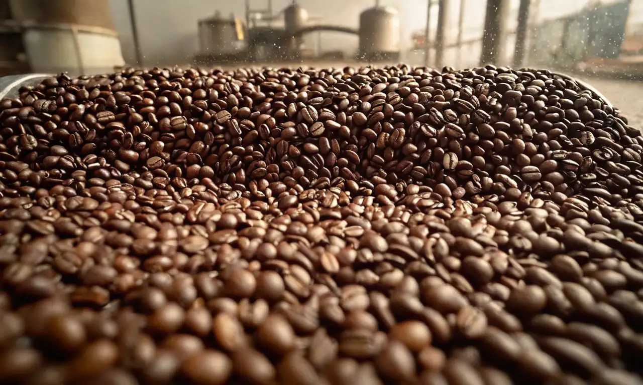 Una escena realista de fermentación de café en tanques de acero