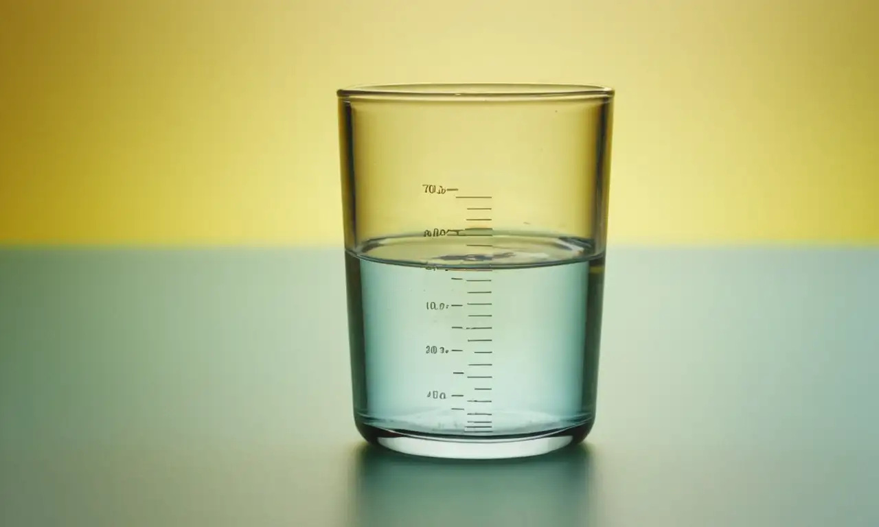 Vaso de vidrio medio lleno de agua con iluminación realista