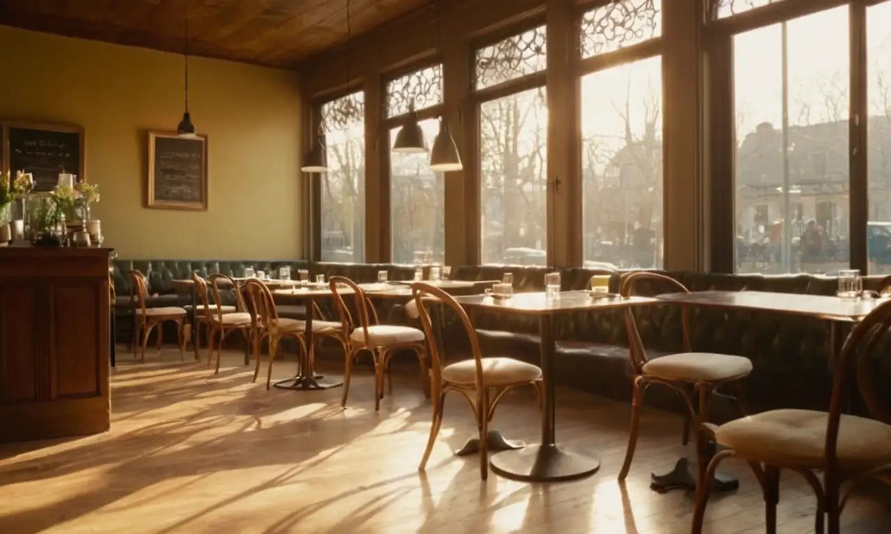 Cálida cafetería llena de vida y luz natural