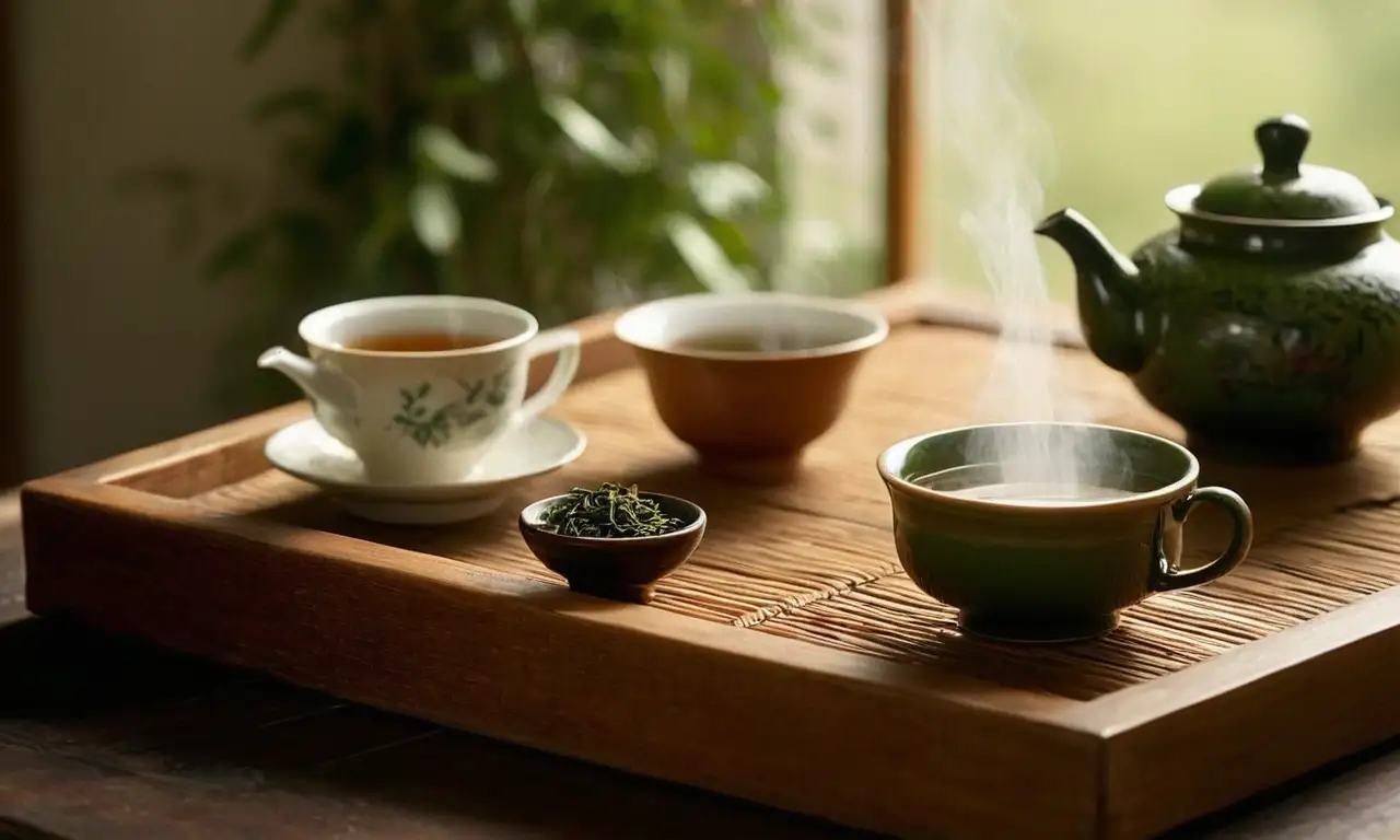 La luz cálida revela una serena escena de té