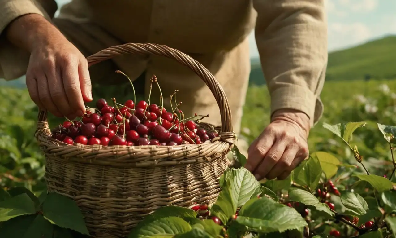 Cosecha de café en un paisaje rural