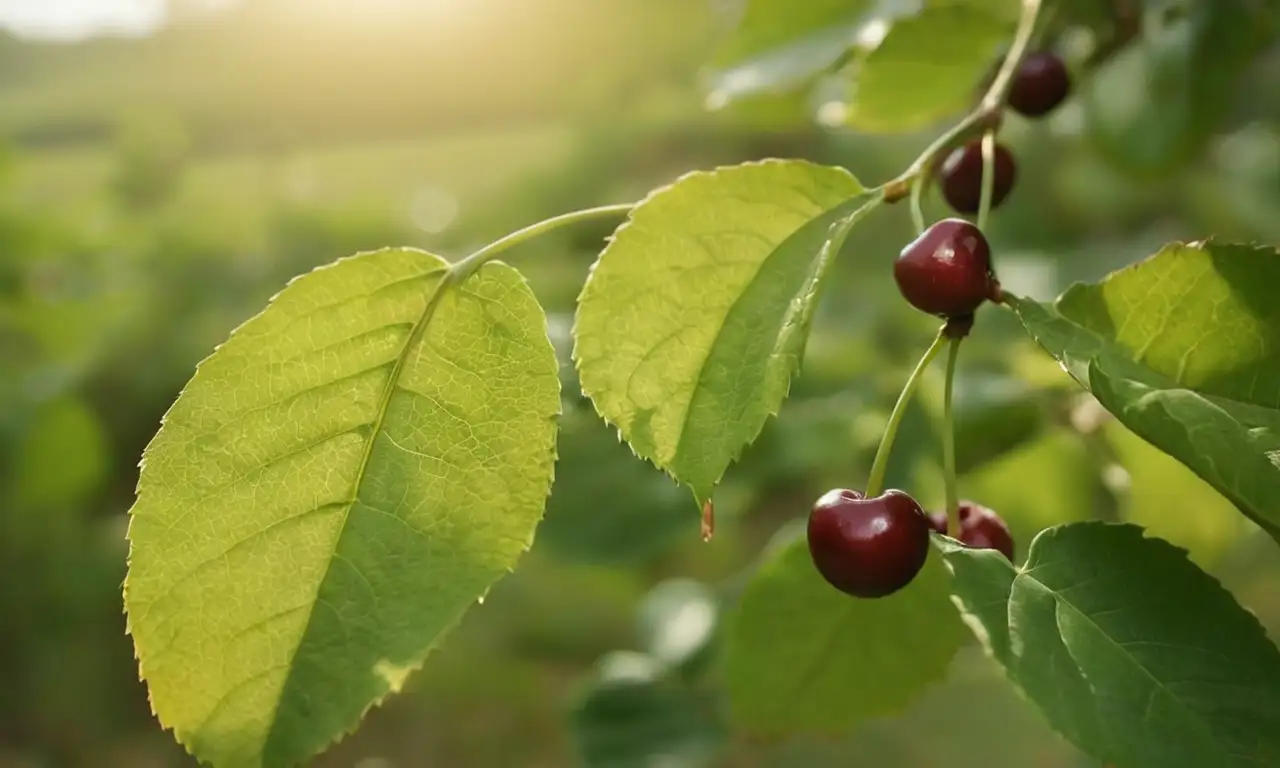 Una mano toca delicadamente una cereza de café en una soleada plantación