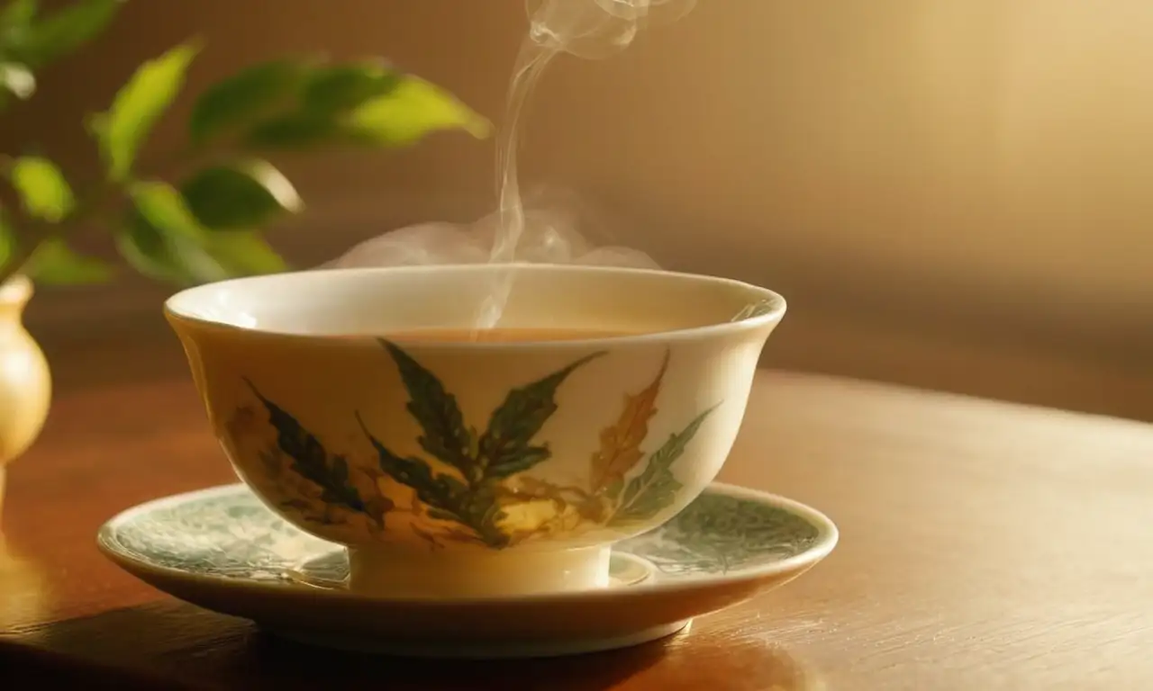 Té oolong humeante en un gaiwan de porcelana