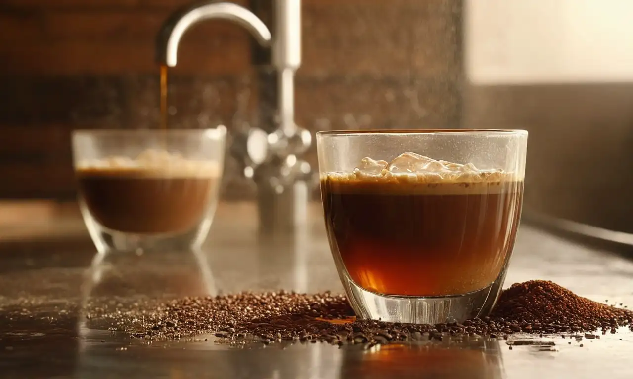 Una escena realista de tanques de acero inoxidable y equipo de preparación de café